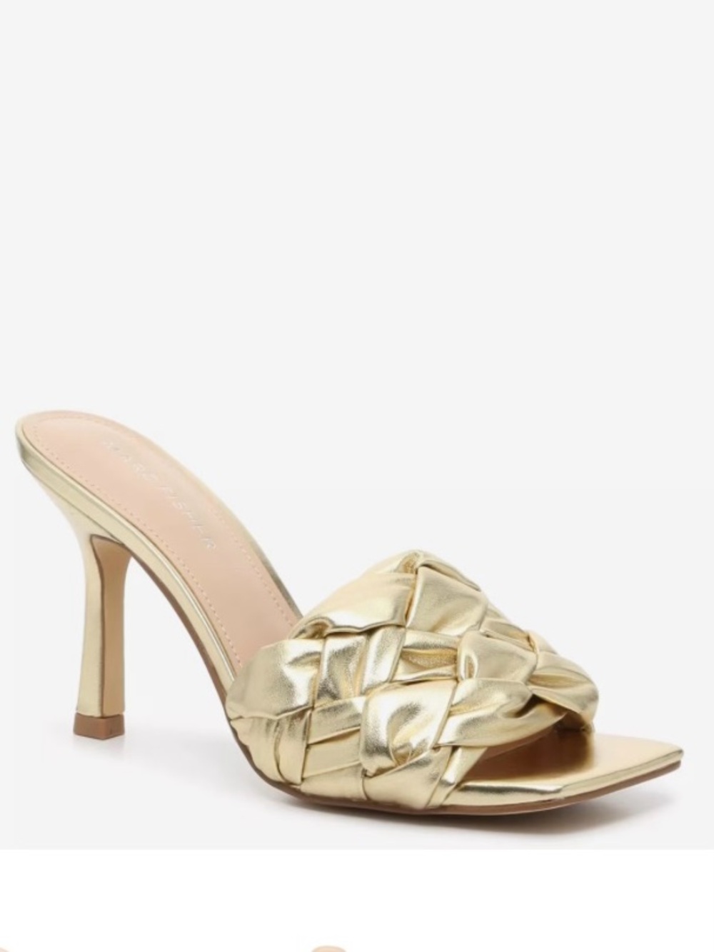Marc Fisher Brizo Metallic Gold Square Toe Heeled Mule Sandal